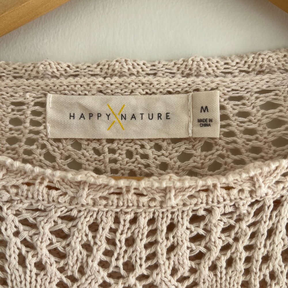 Happy Nature Crochet Knit Sweater Boho Crop Balloon Sleeve Cotton M Festival - Picture 5 of 7